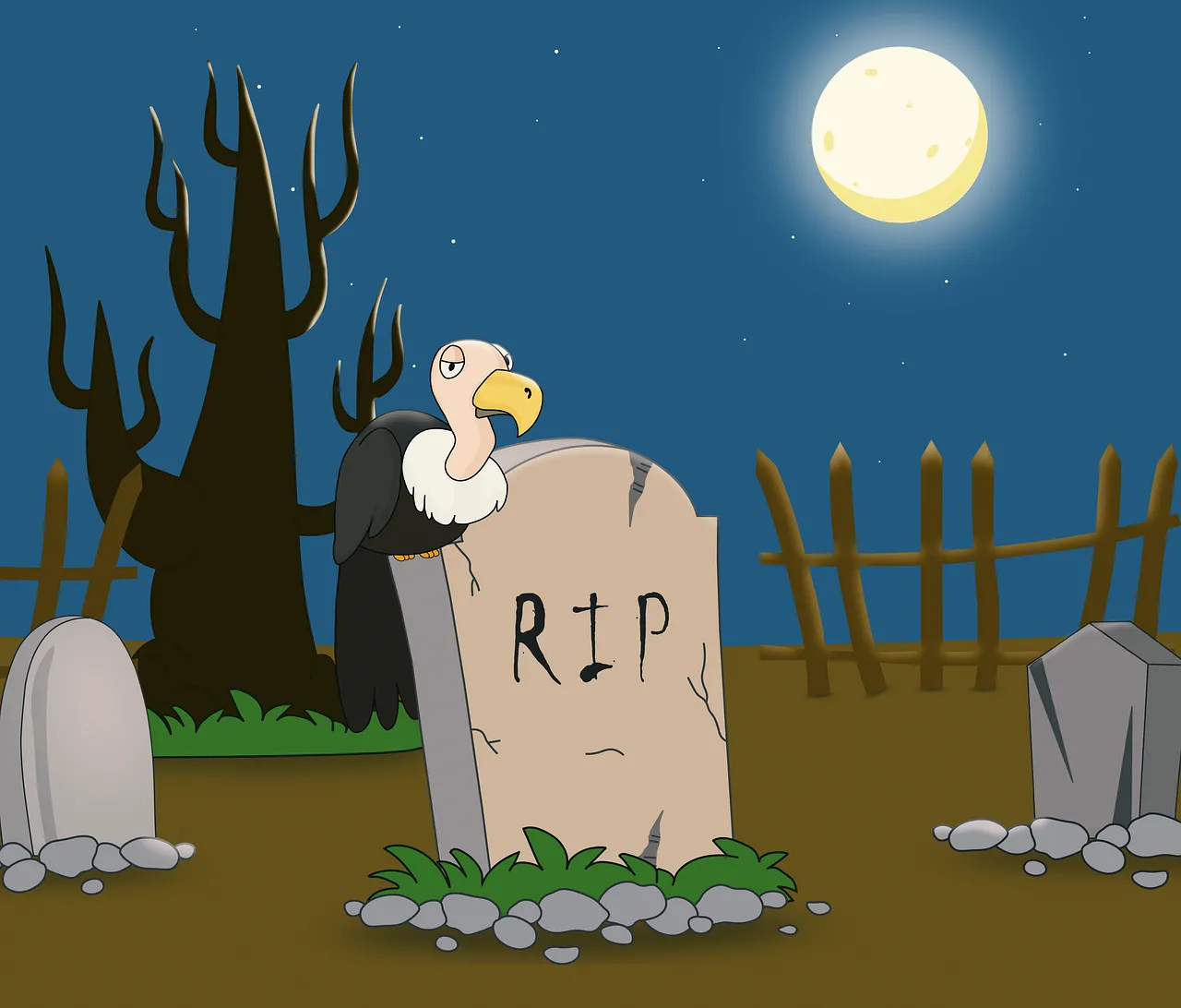 Humorous Halloween Haunting: Vulture on R.I.P. Tombstone