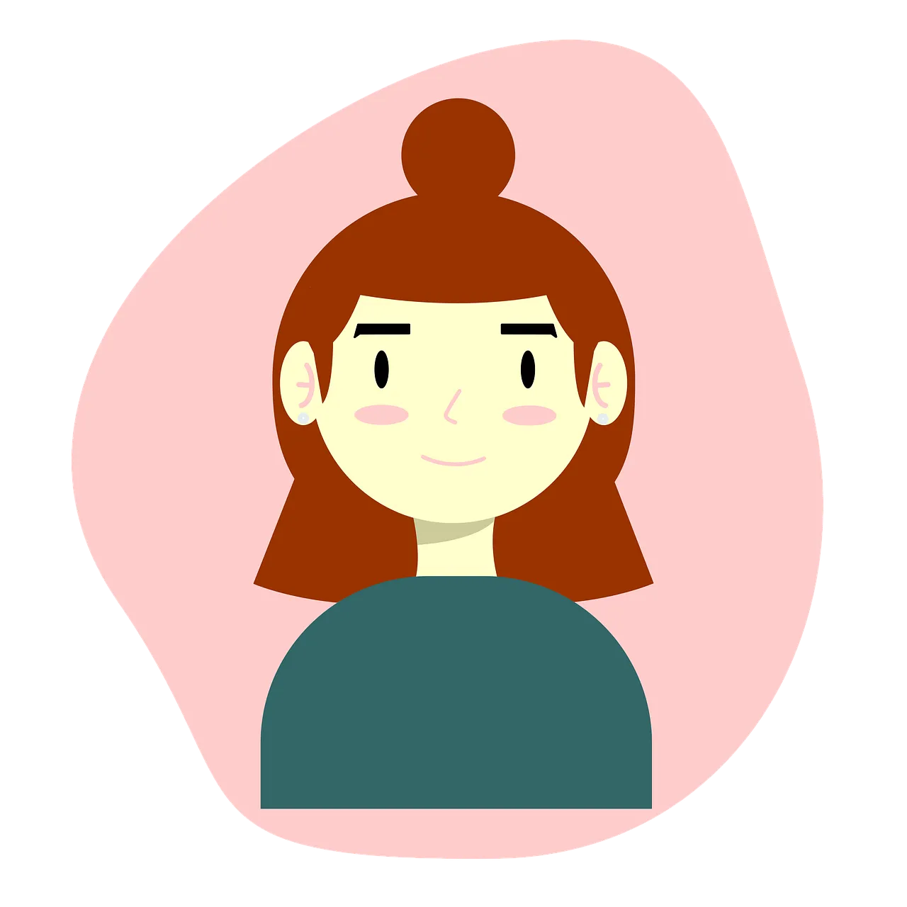 Charming Animated Woman Portrait with Brown Hair Bun