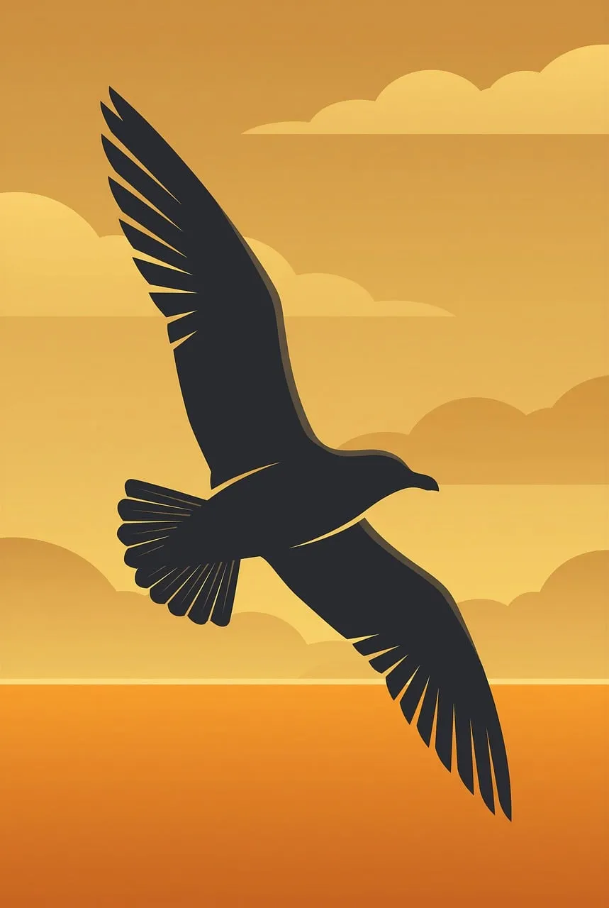 Soaring Freedom: Minimalist Seagull Silhouette at Sunset