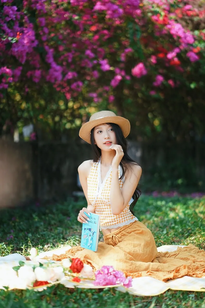 Enchanting Summer Reading: Asian Girl in Nature's Embrace