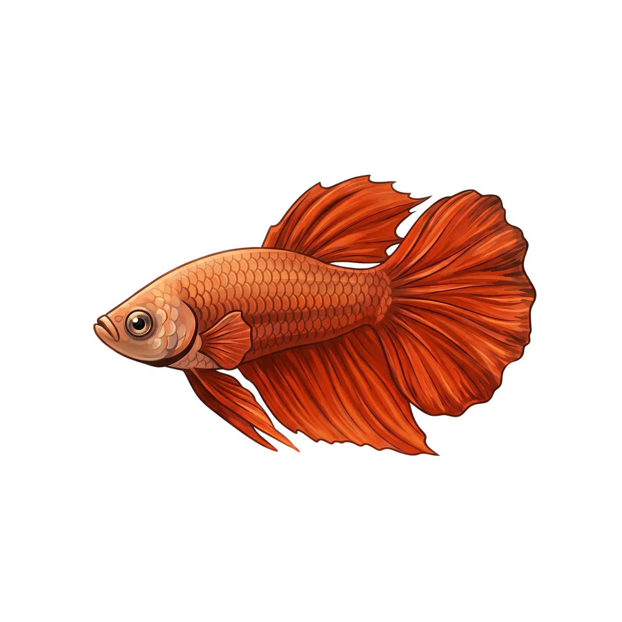 Vibrant Red Betta Fish Illustration: Elegant Aquatic Pet