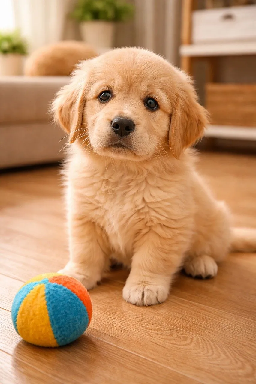Adorable Golden Retriever Puppy Awaits Playtime