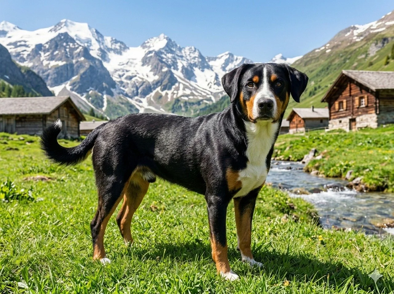 Majestic Appenzeller Dog in Serene Alpine Paradise
