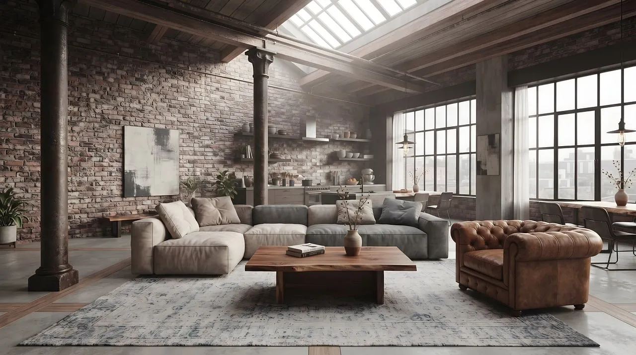 Stunning Industrial Loft: Spacious Living Room Design