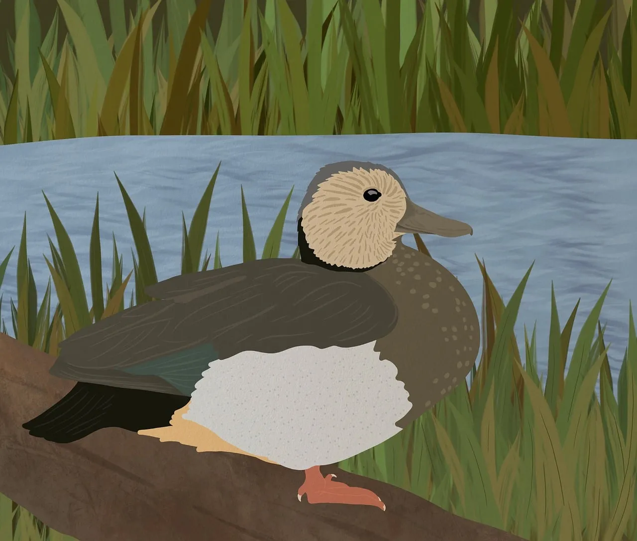 Serene Duck Illustration: Peaceful Pond Wildlife Art
