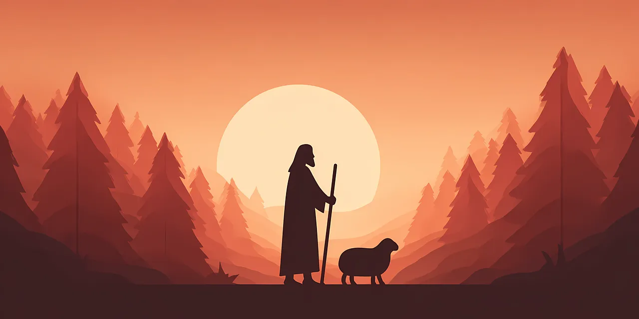 Divine Sunset Solitude: Jesus, Prayer, and Serene Forest