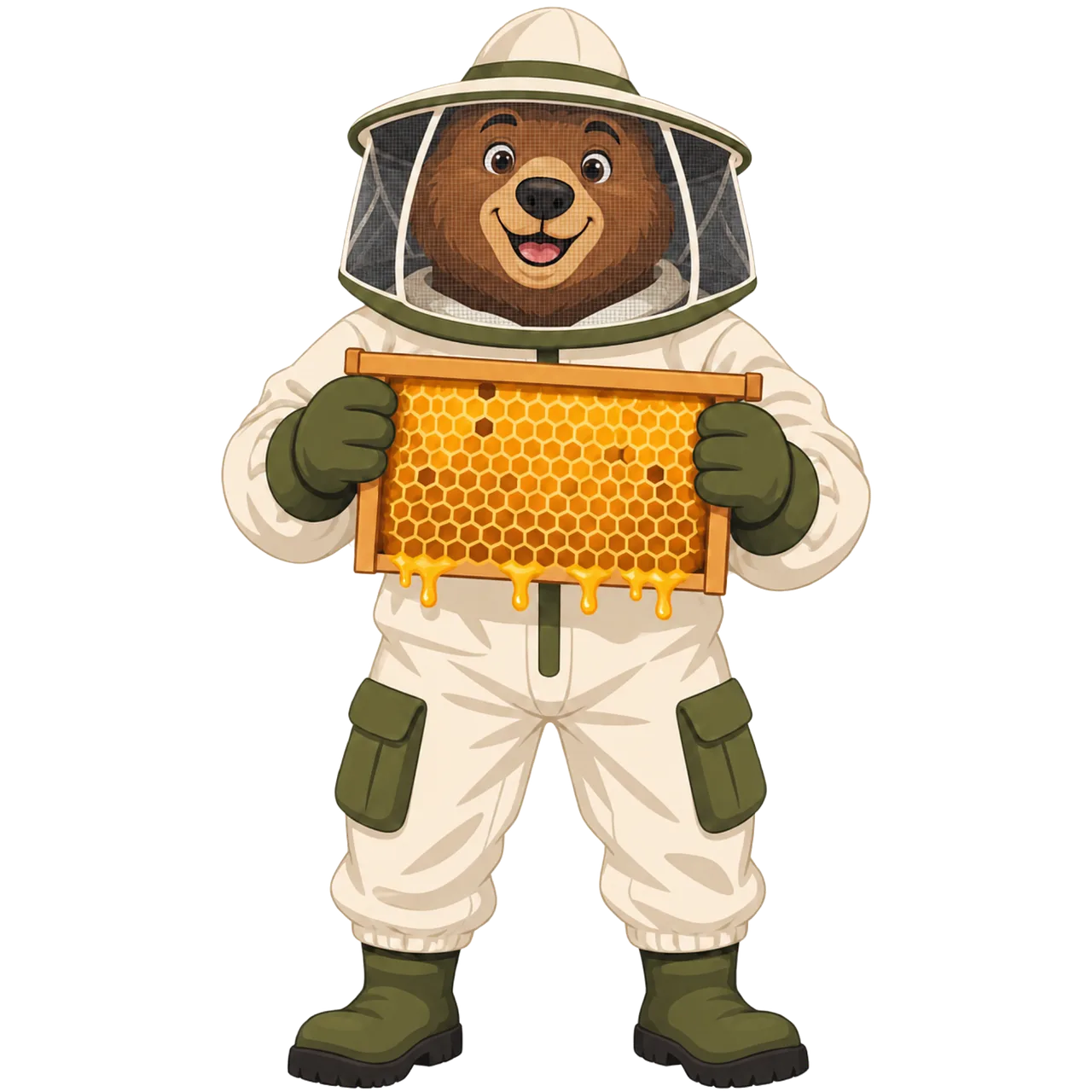 Charming Bear Beekeeper with Fresh Honeycomb