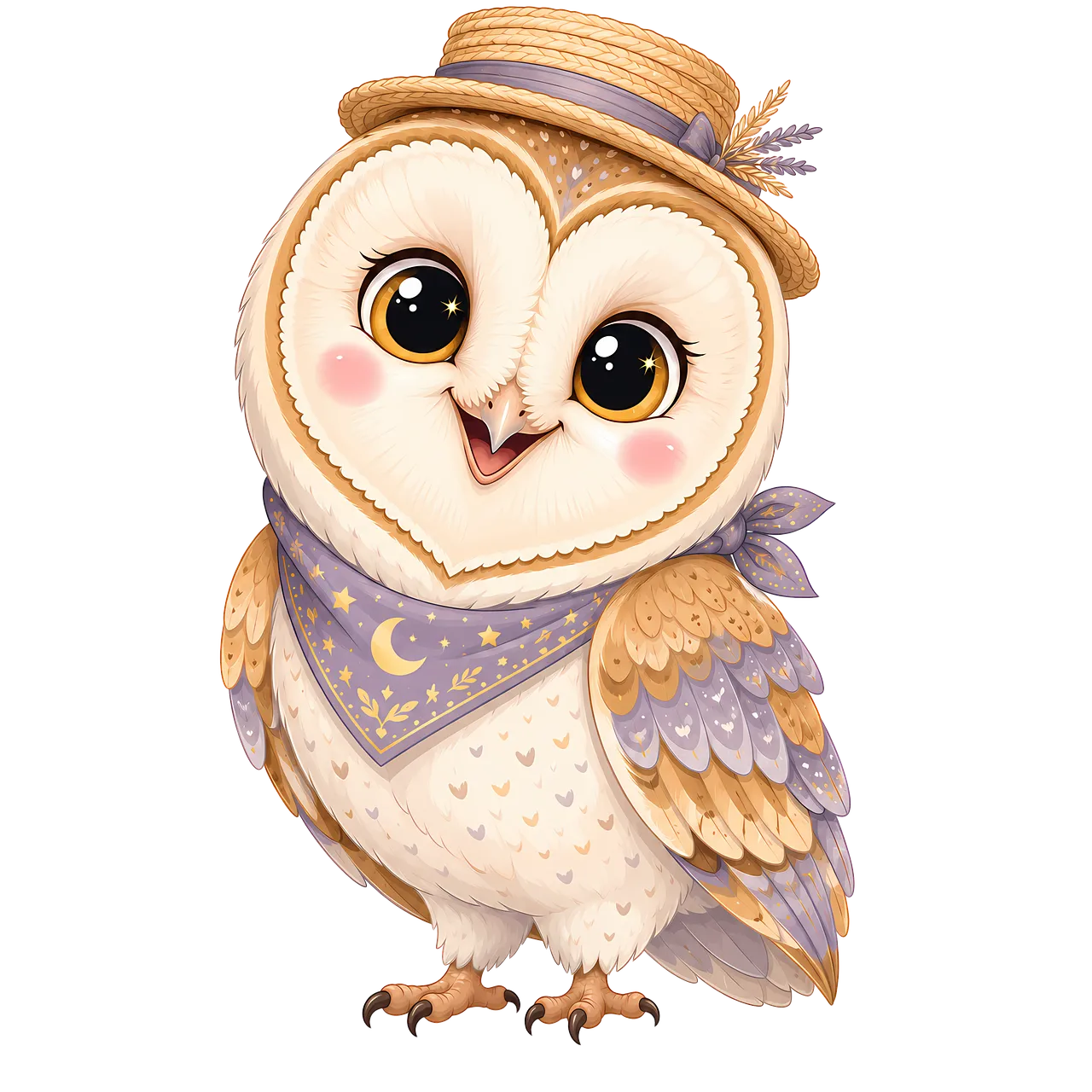 Charming Storybook Owl: Adorable Woodland Mascot in Straw Hat