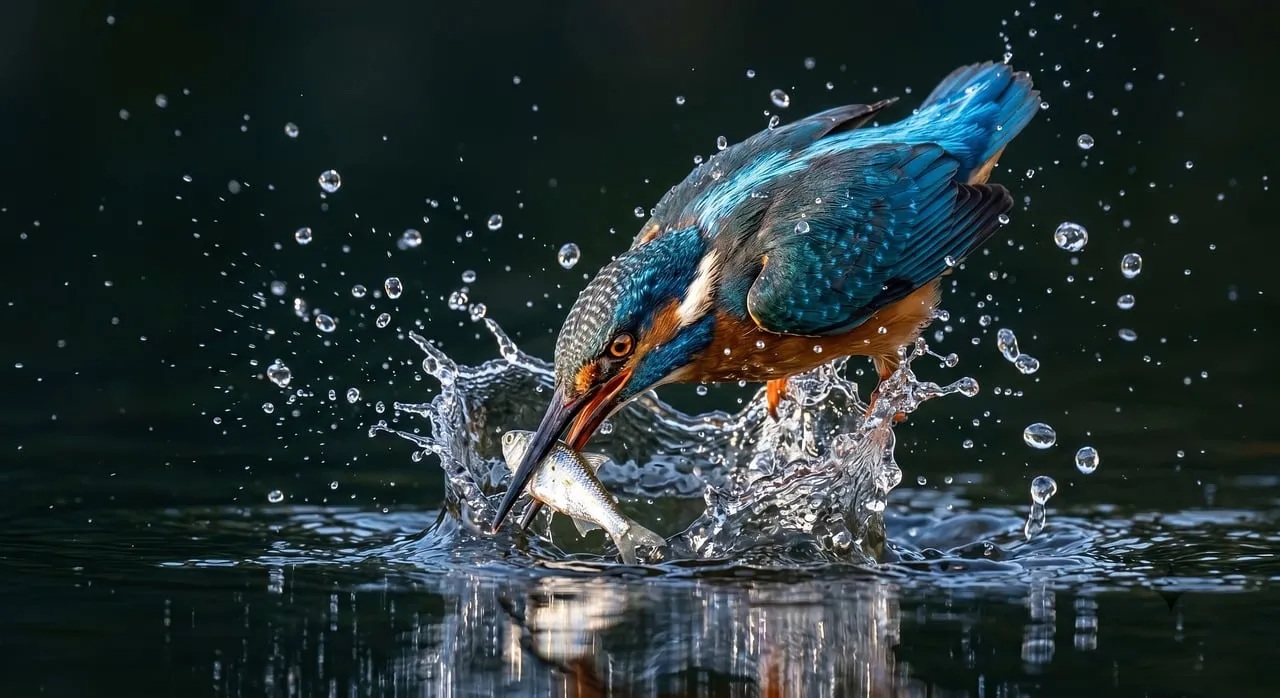 Stunning Kingfisher's Dynamic Dive: A Splash of Sapphire in Action