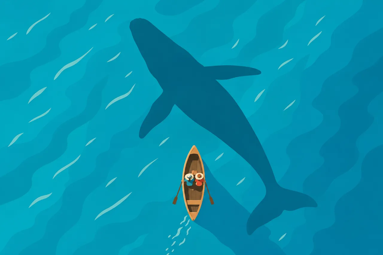 Mysterious Ocean Encounter: Whale Silhouette and Rowboat Adventure