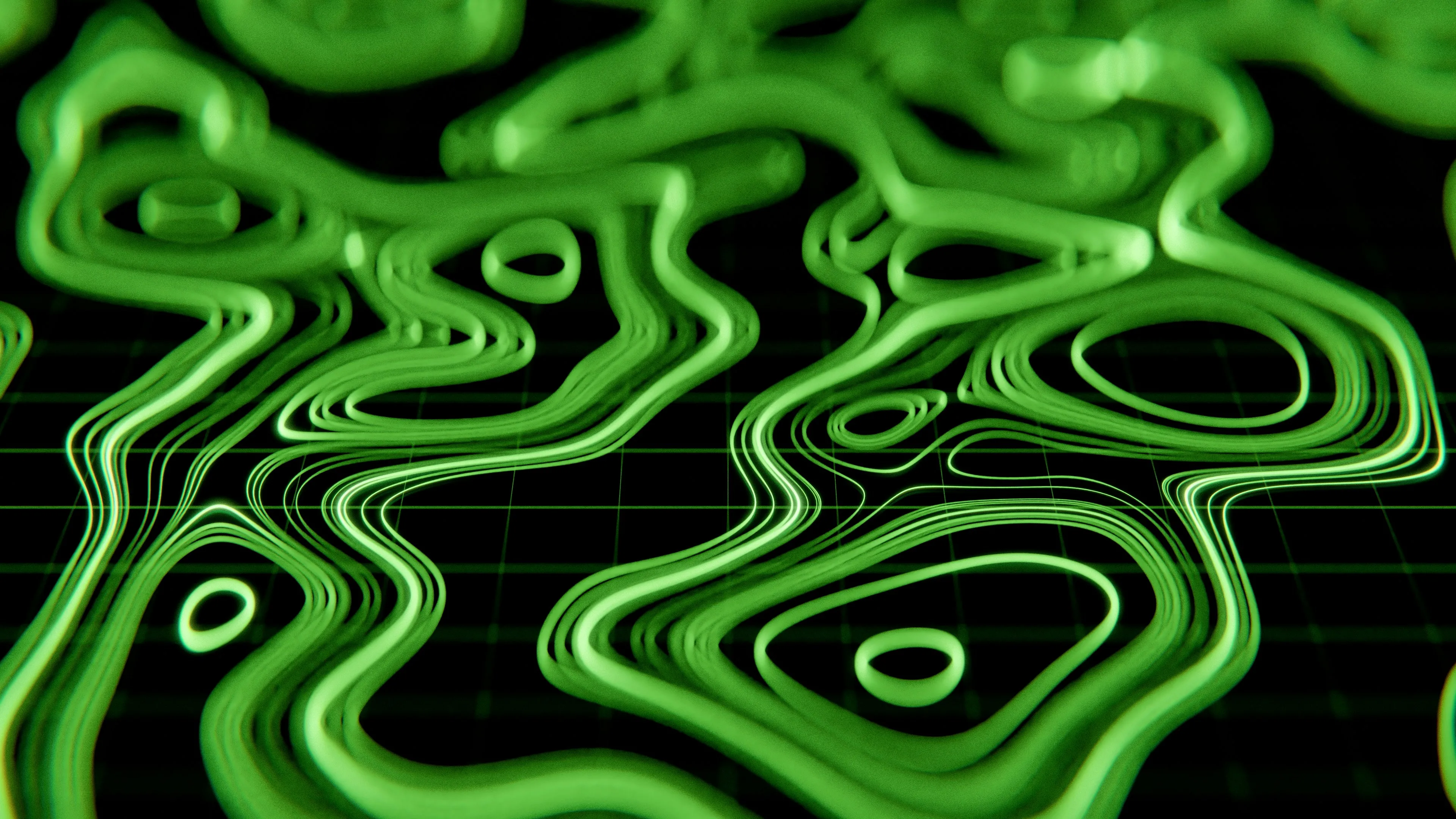 Hypnotic Green Swirls: Abstract 3D Rendered Lines