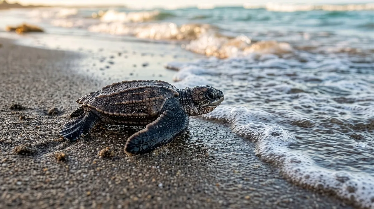 Tiny Turtle's First Ocean Journey: A Majestic Dawn