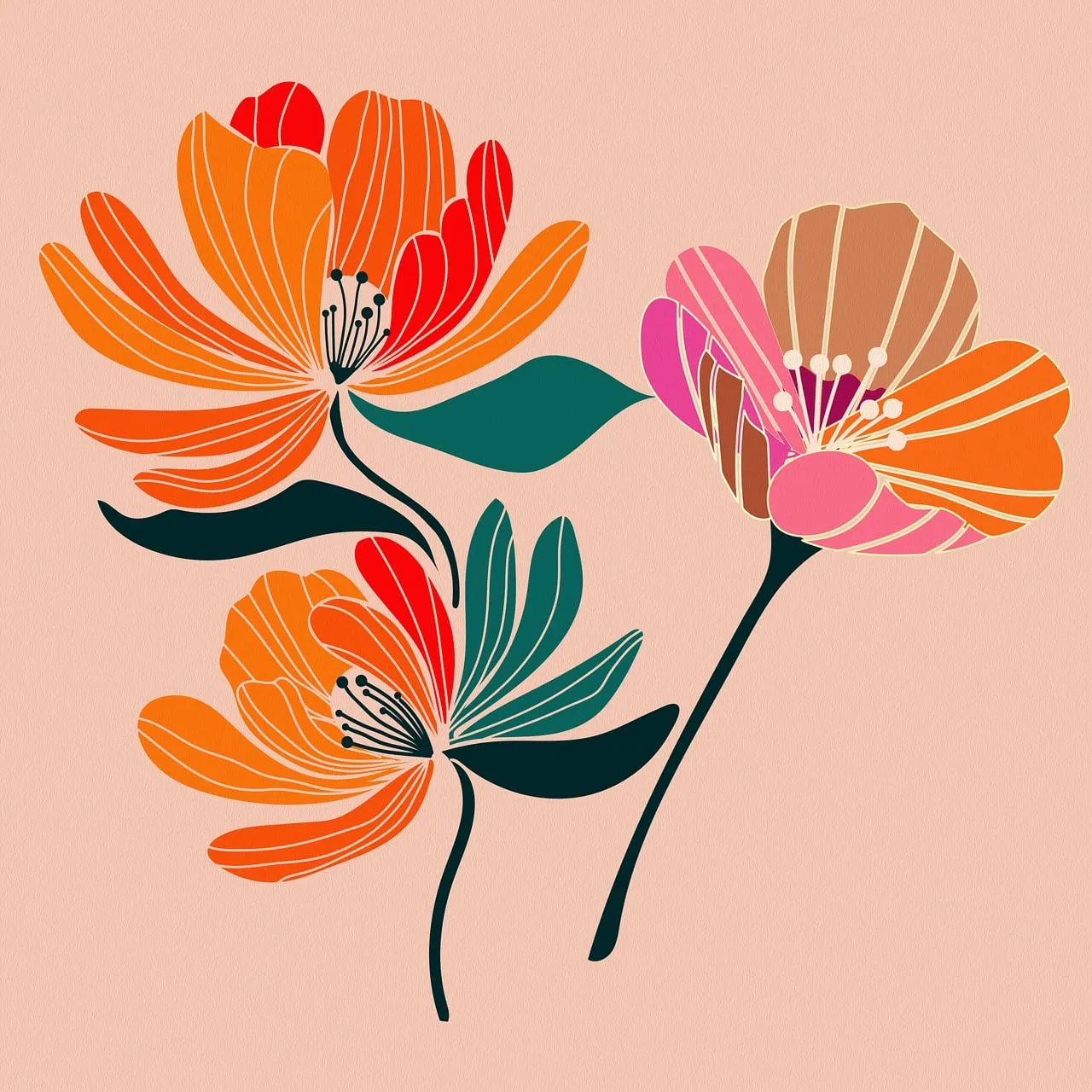 Vibrant Retro Blooms: A Modern Floral Artistry