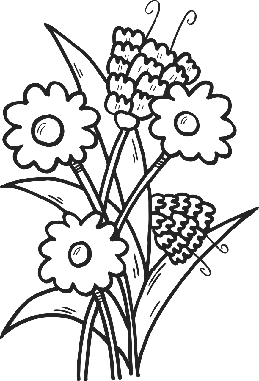Charming Floral Outline: Hand-Drawn Bouquet for Creative Projects