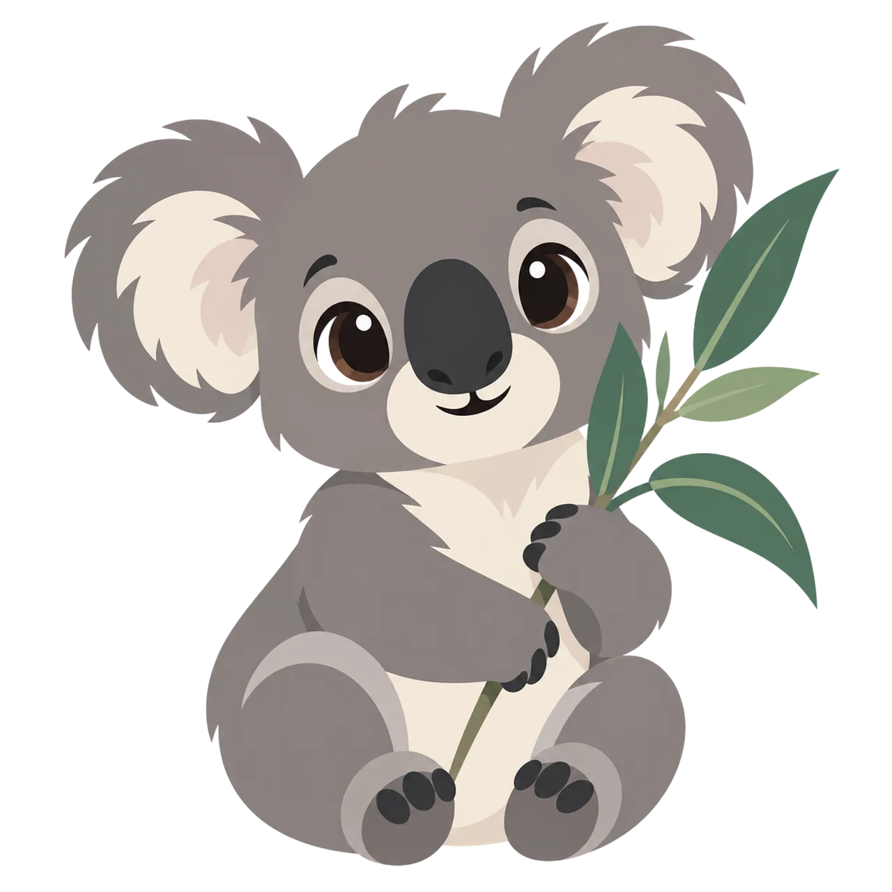 Adorably Cute Koala Cartoon with Eucalyptus Branch