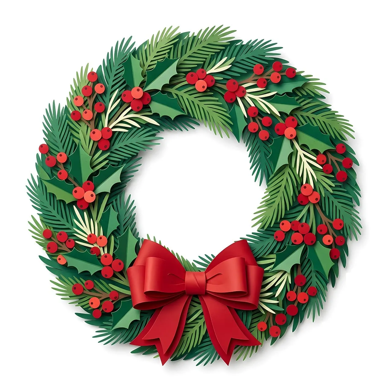 Vibrant Christmas Wreath: Festive Red Bow & Holly Berry Delight