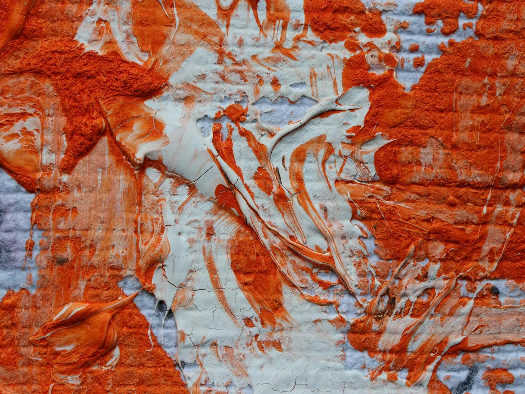 Vibrant Orange and White Acrylic Abstract Texture on Canvas