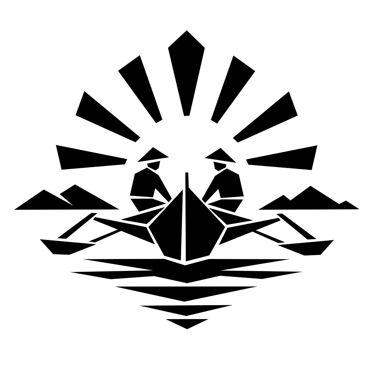 Striking Geometric Fishermen Sunrise Silhouette