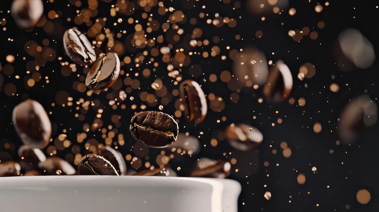 Dynamic Aroma: Falling Coffee Beans in Motion