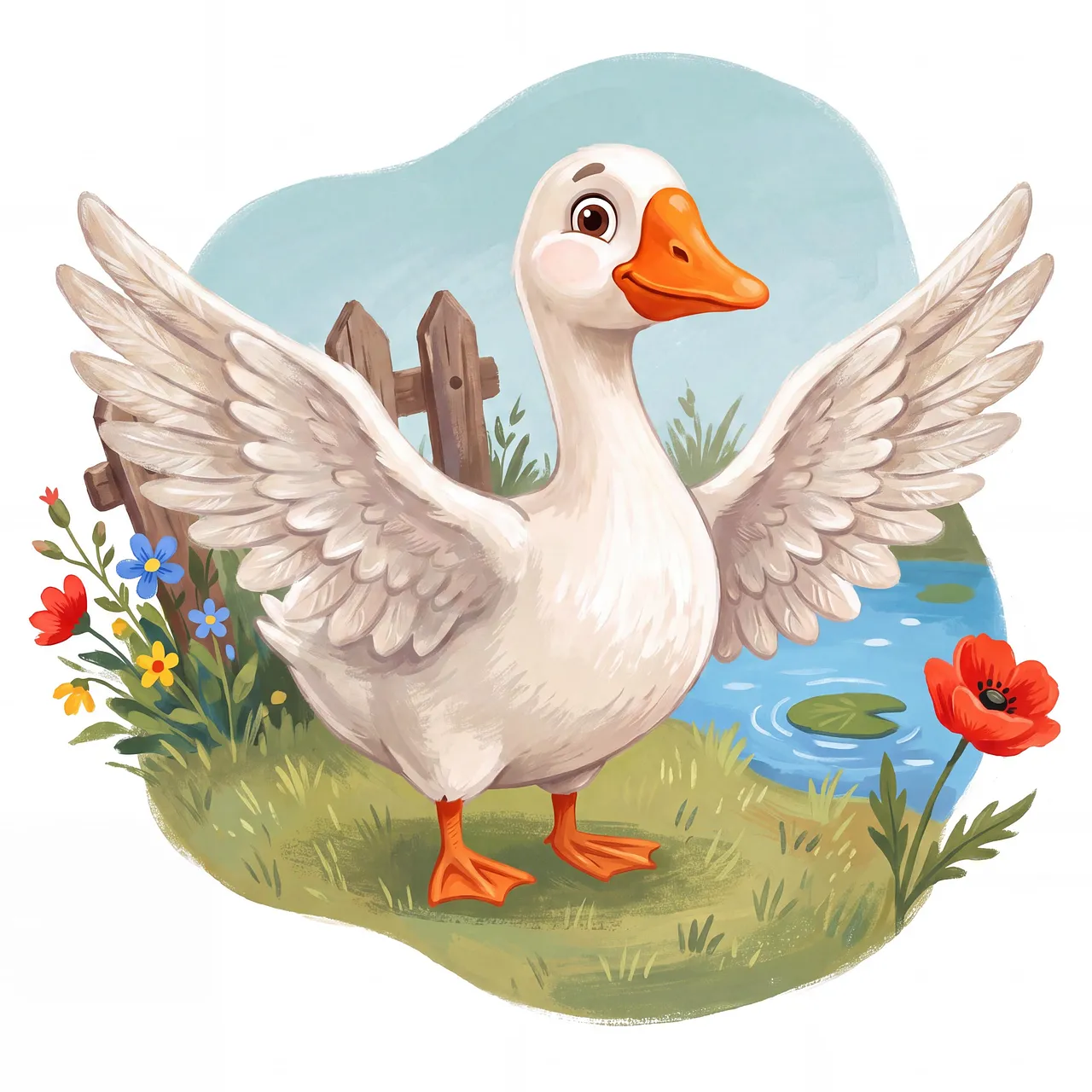 Charming Cartoon Goose: A Whimsical Farmyard Delight