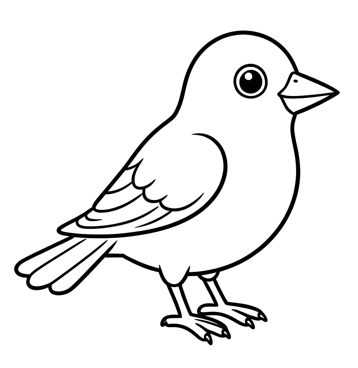 Charming Cartoon Bird: Simple Avian Line Art Illustration