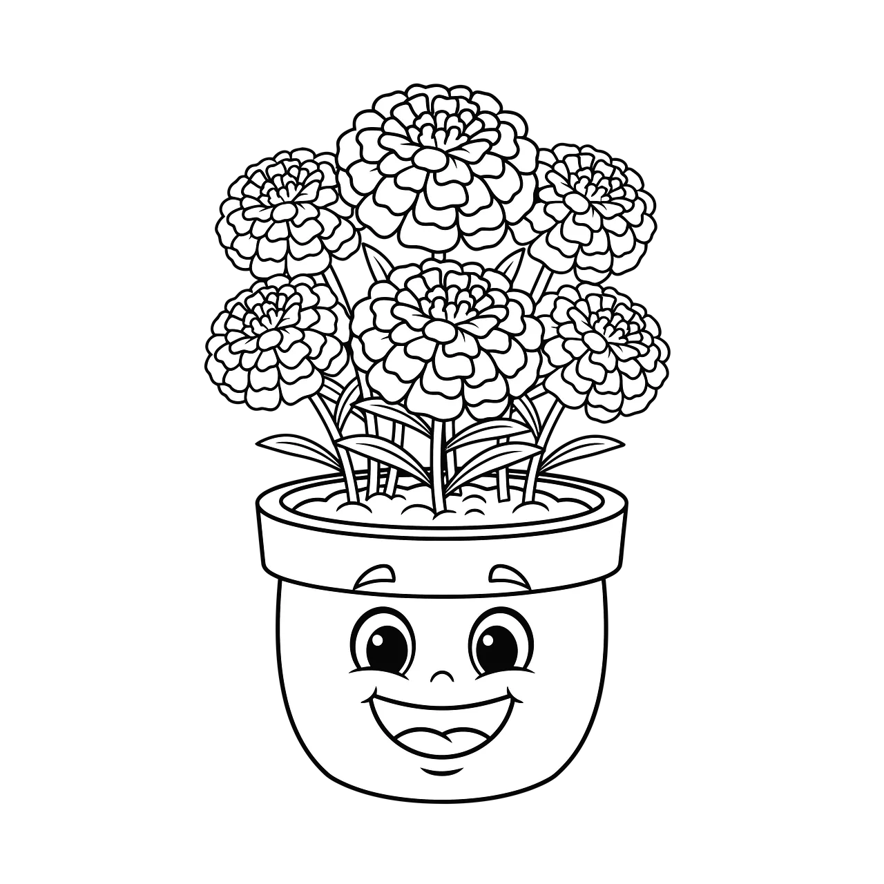 Charming Smiling Potted Plant Line Art Illustration