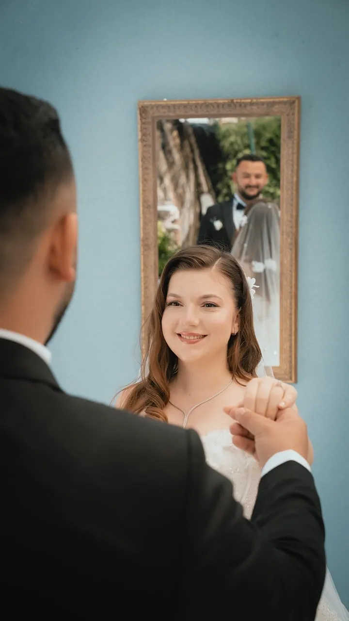 Enchanting Reflection: Bride and Groom's Timeless Love Story