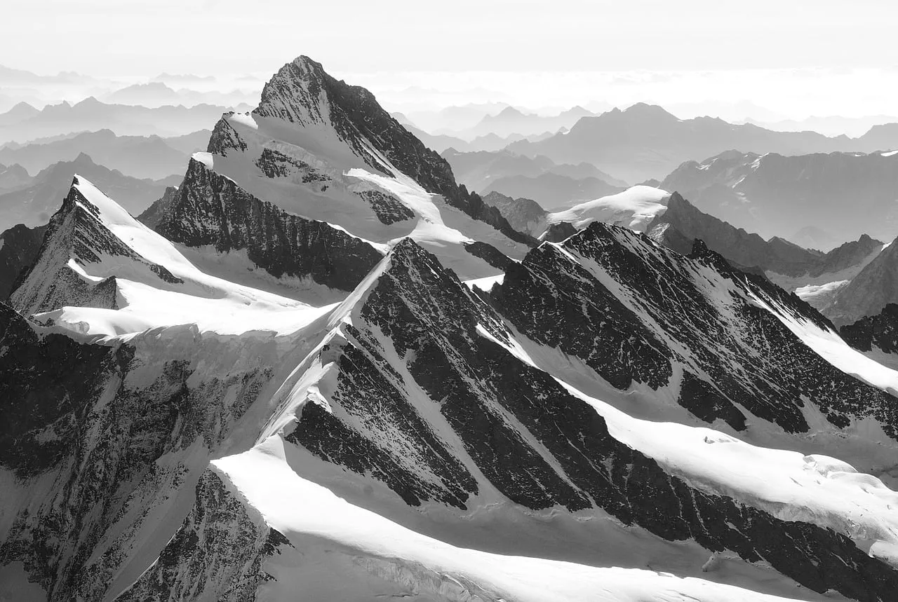 Dramatic Alpine Majesty: Majestic Swiss Mountain Peaks in Black and White