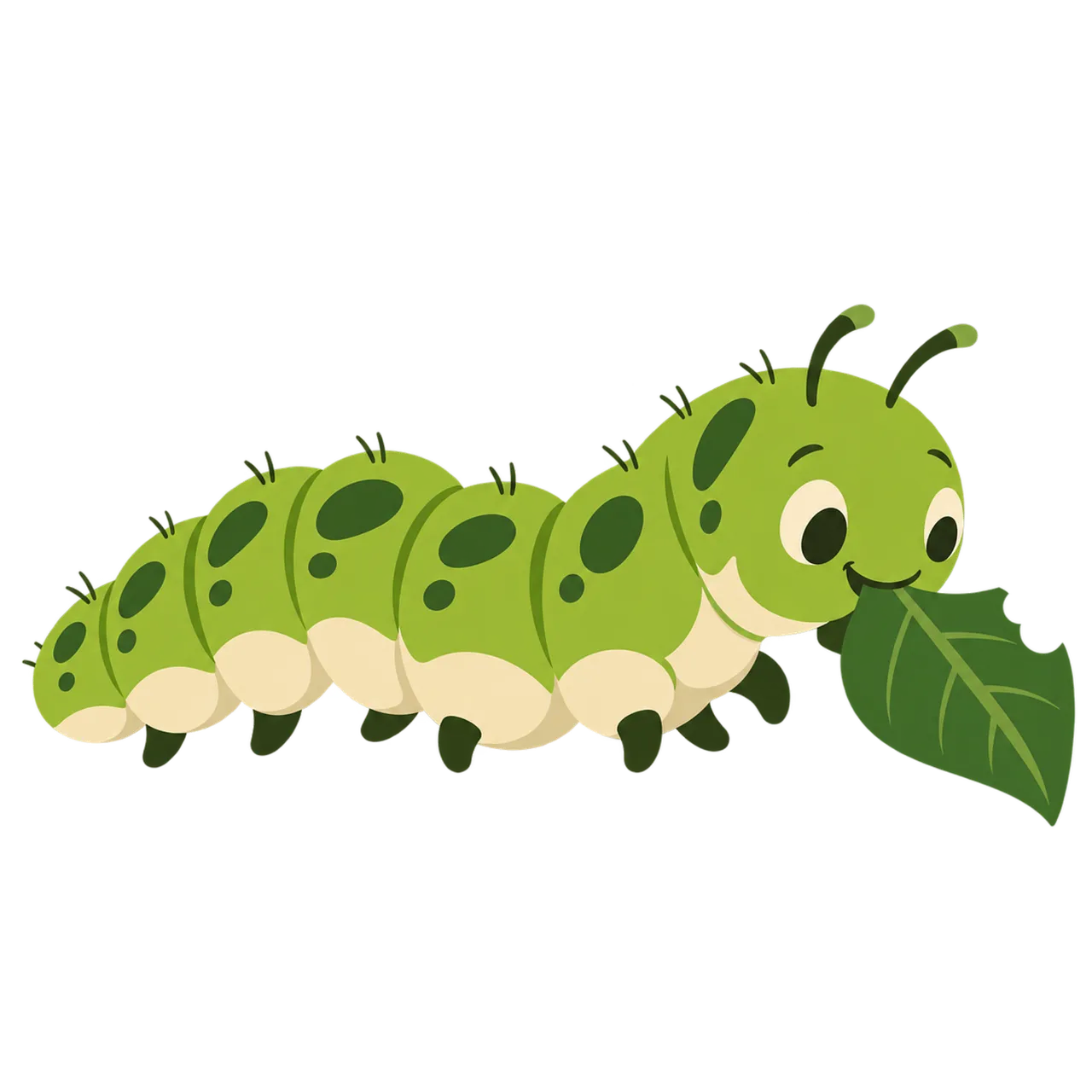Charming Cartoon Caterpillar Munching on a Leaf
