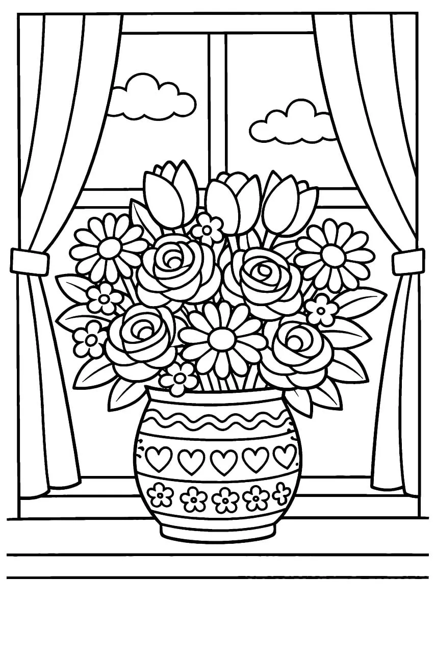 Charming Flower Bouquet: A Relaxing Coloring Page Design
