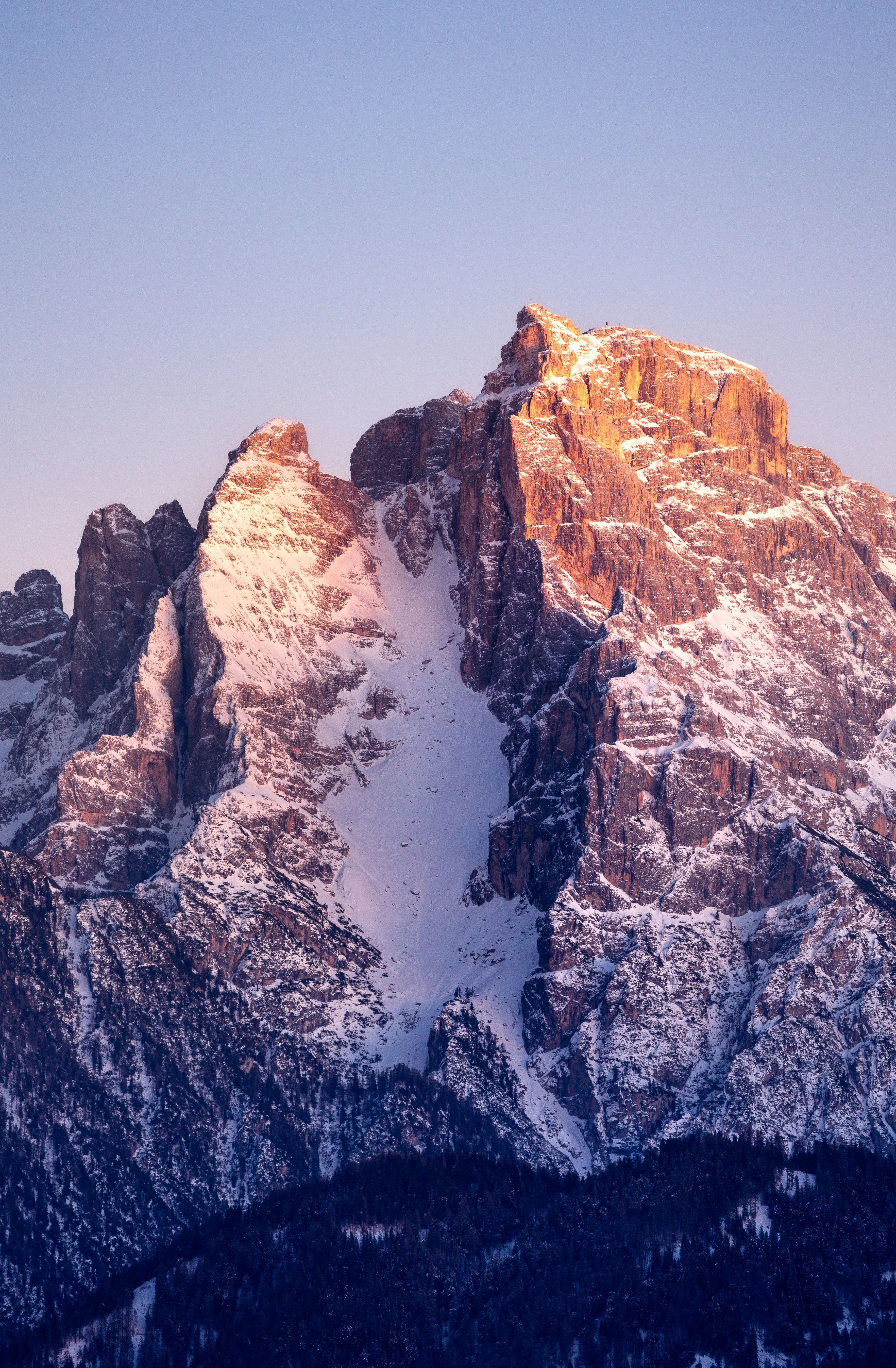 Majestic Snow-Kissed Peaks: Dolomite Mountains at Golden Hour