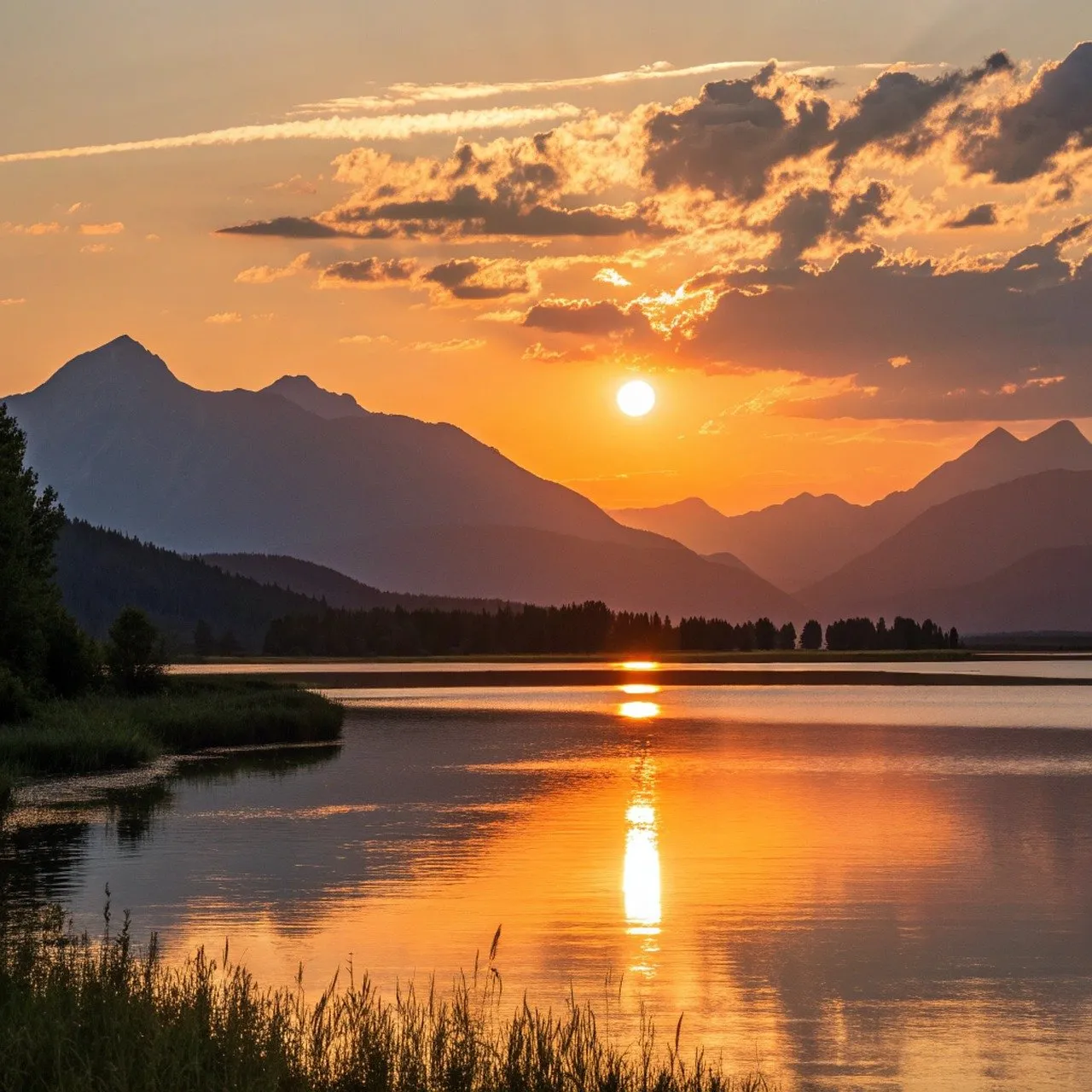 Breathtaking Mountain Lake Sunset: Golden Hour Serenity