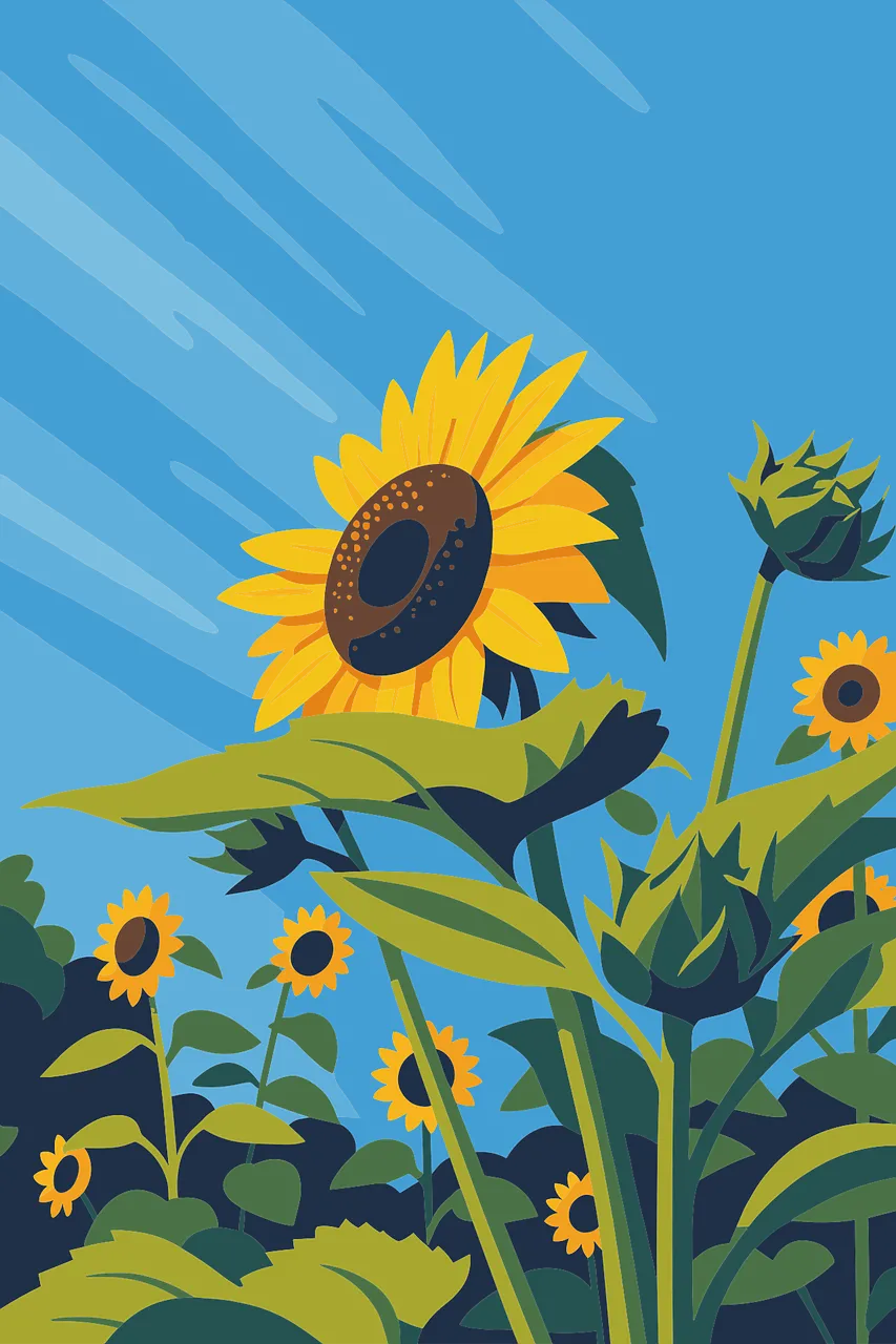 Vibrant Sunflower Field Blooms Under a Radiant Summer Sky