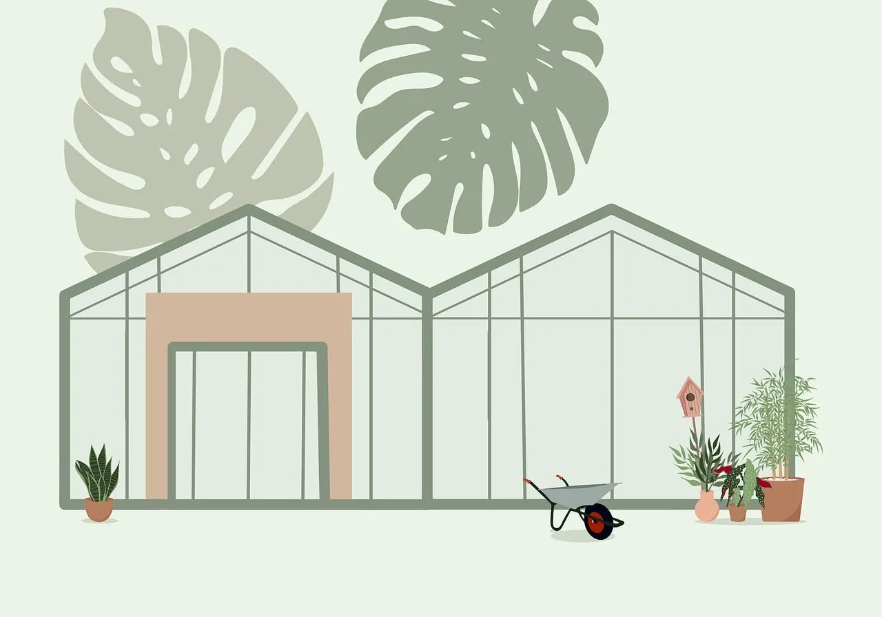 Minimalist Botanical Greenhouse with Pastel Tones