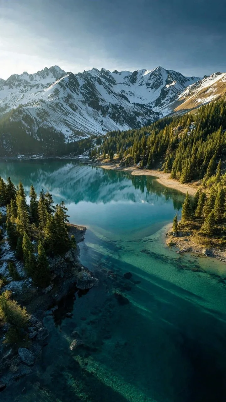 Stunning Winter Panorama: Pristine Mountain Lake Reflection