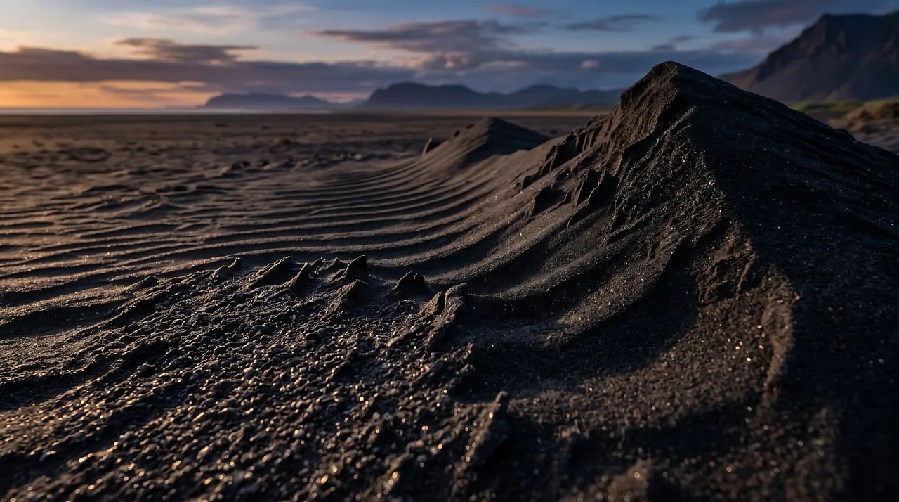 Dramatic Volcanic Black Sand Beach Sunset in Iceland