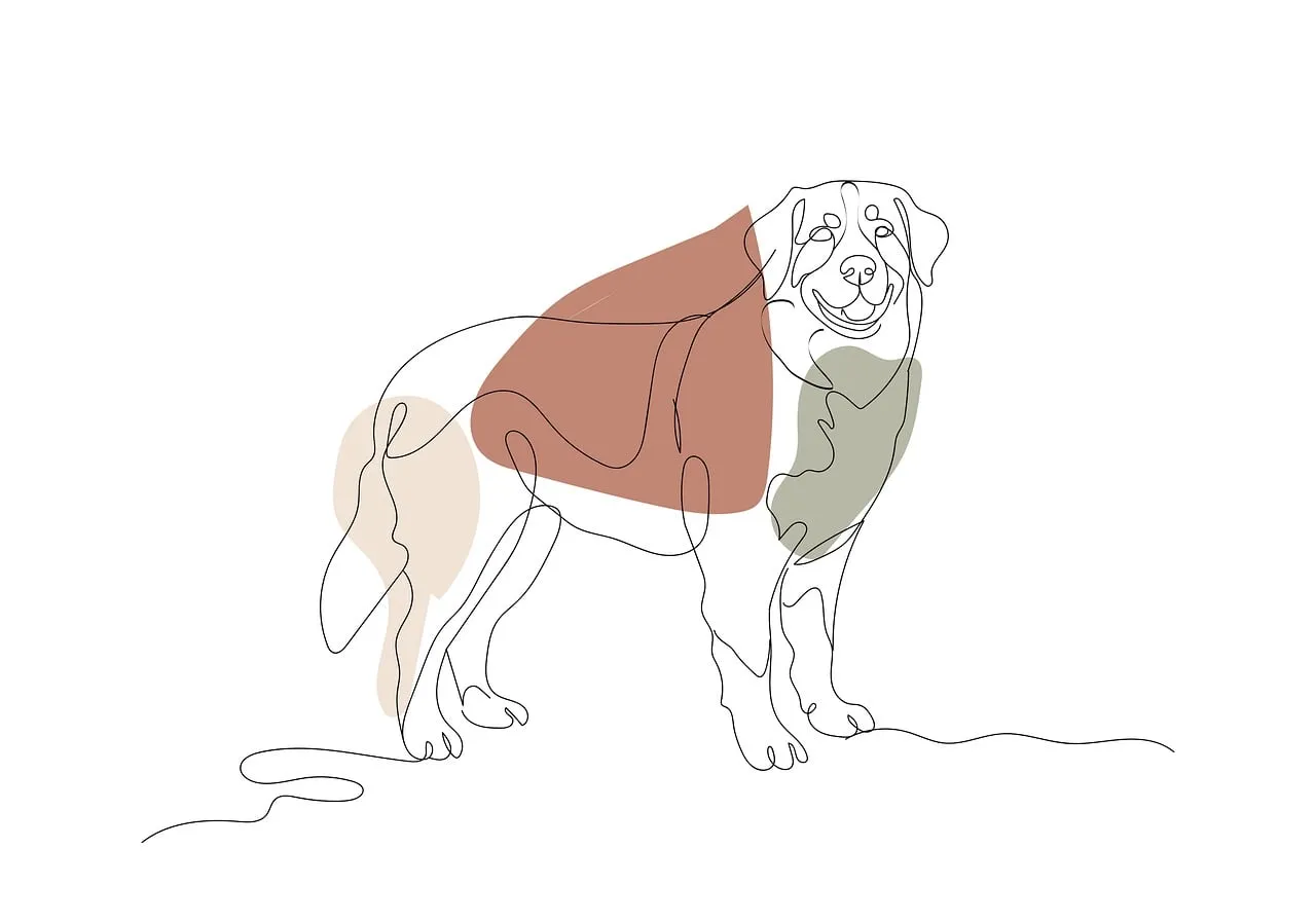 Minimalist Dog Art: Serene Line Drawing with Pastel Hues