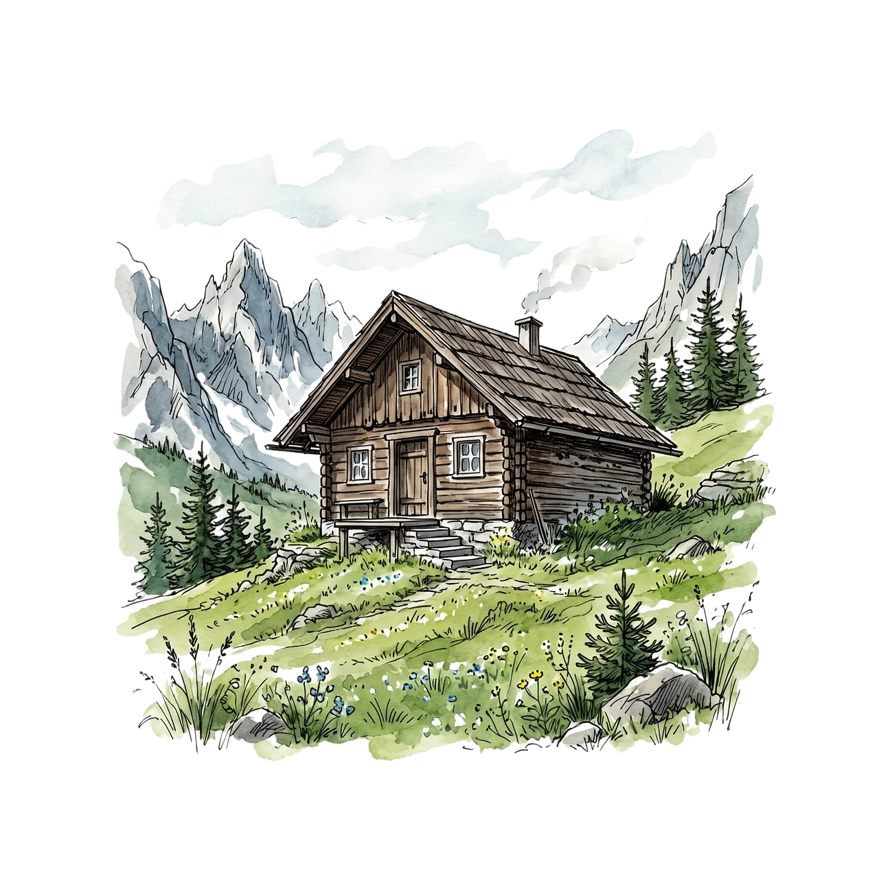 Rustic Mountain Cabin: A Watercolor Ink Escape