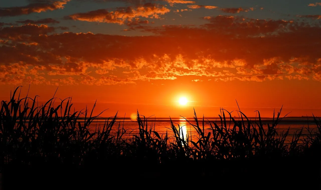 Fiery Horizon: Serene Sunset over North Sea Coast