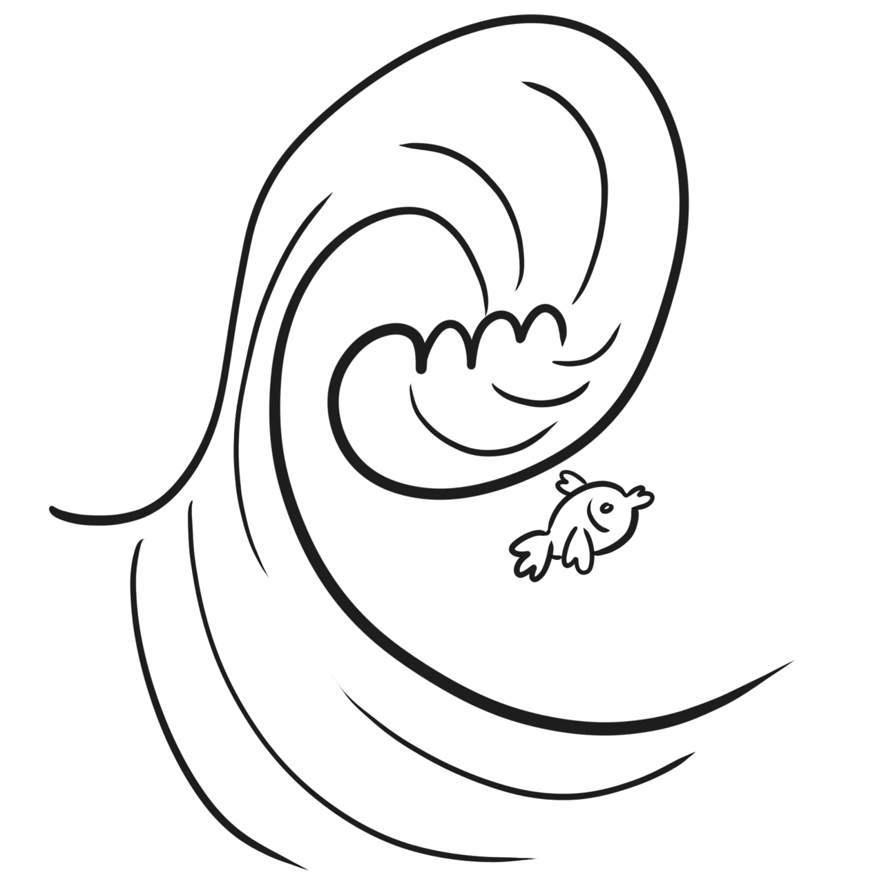 Charming Hand-Drawn Wave & Fish Doodle: Simple Ocean Whimsy