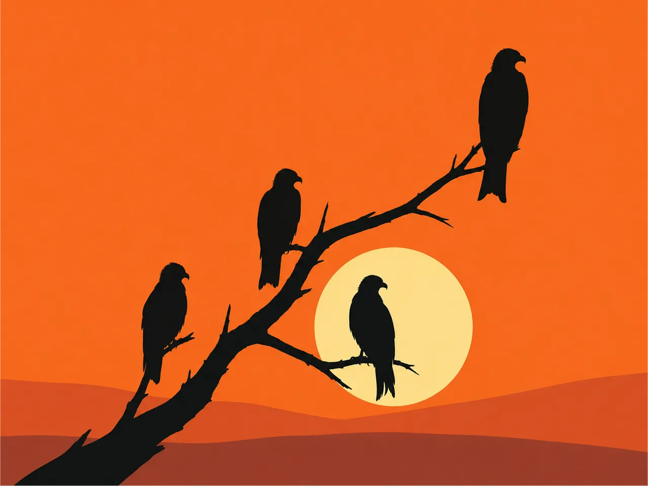 Dramatic Sunset Silhouette: Raptors on a Branch