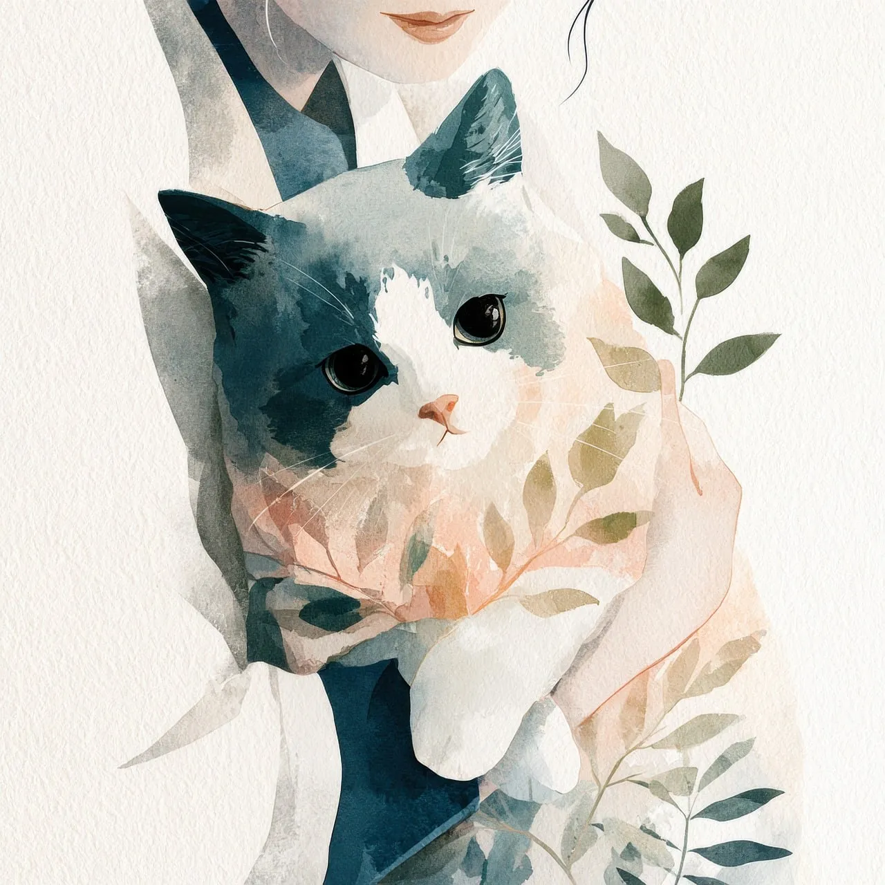 Enchanting Watercolor Cat: Dreamy Feline Companion Art