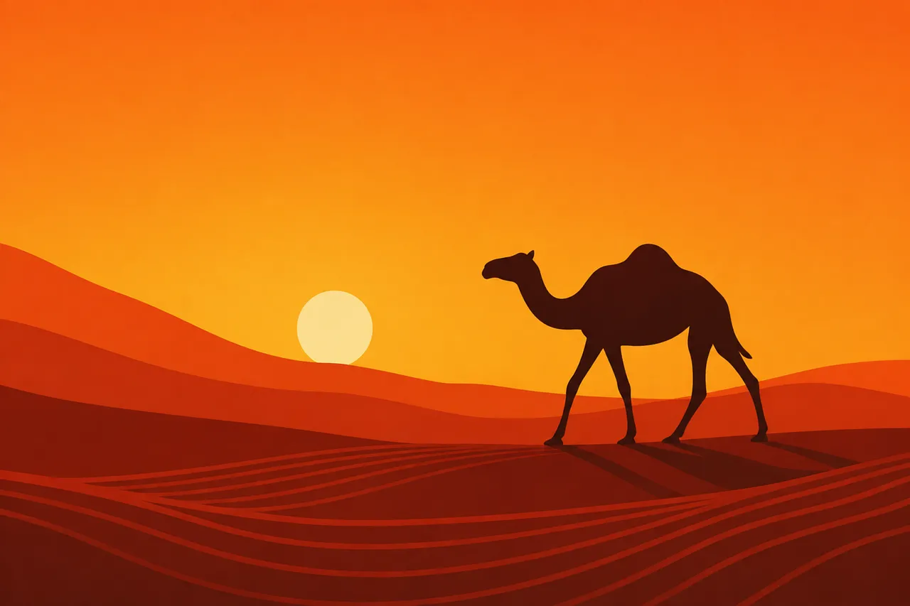 Stunning Desert Sunset with Lone Camel Silhouette