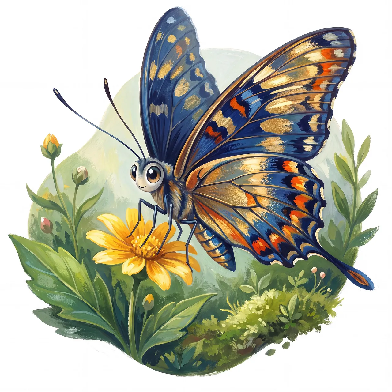 Vibrant Fantasy Butterfly on Golden Bloom