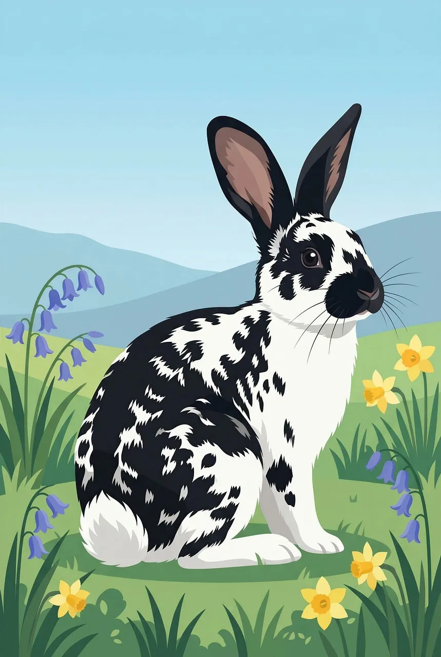 Charming Spotted Rabbit Amidst Spring Meadow Flowers