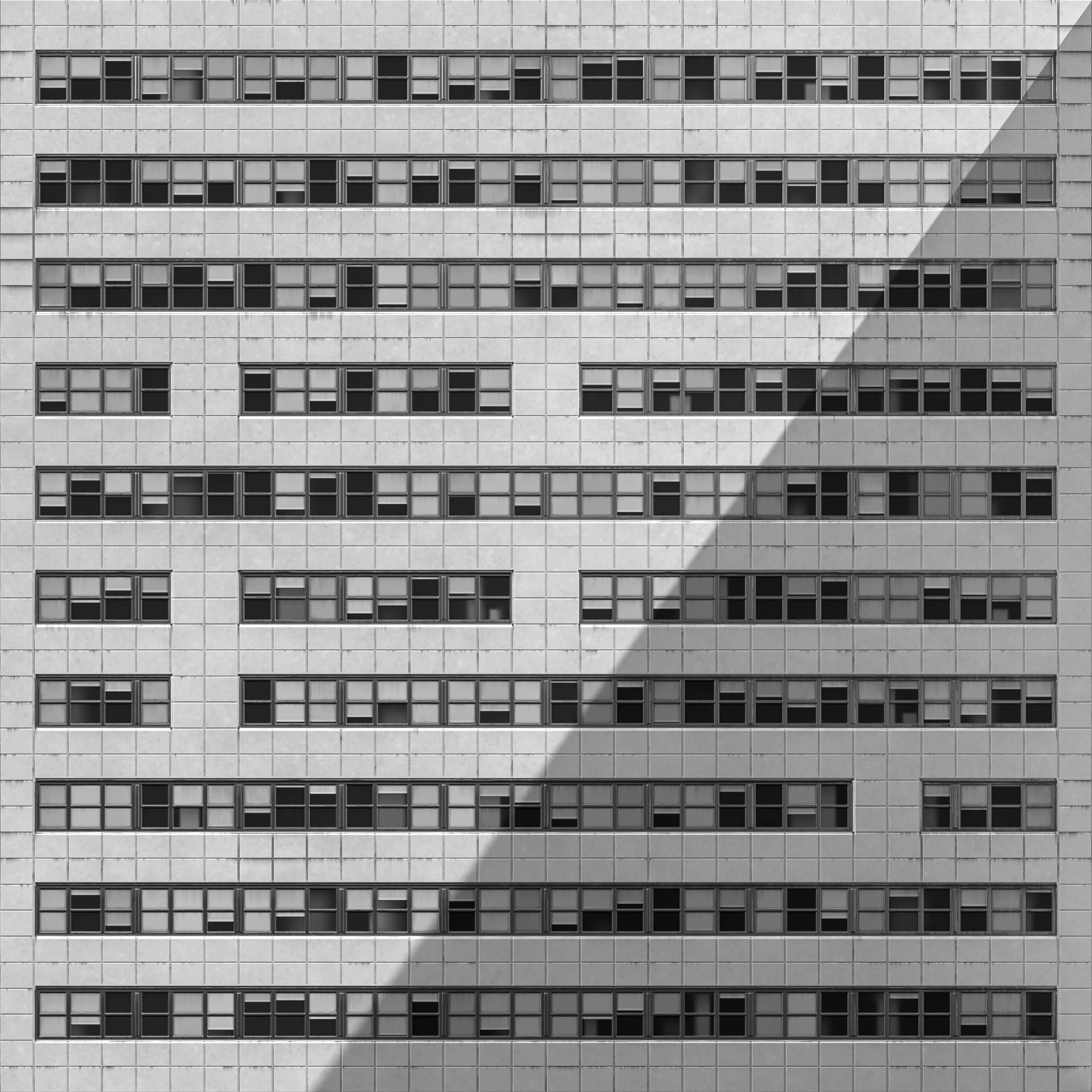 Striking Geometric Facade: Monochrome Architectural Abstraction in 3D