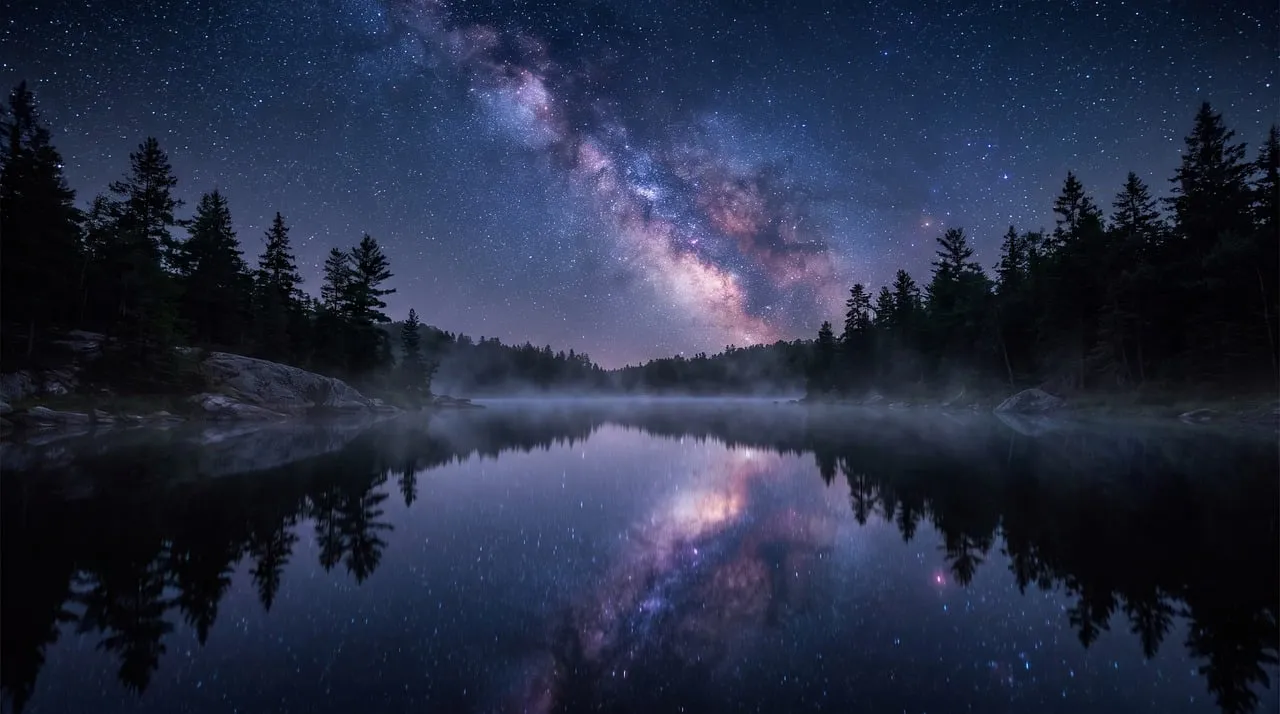Celestial Mirror: Milky Way Reflected in a Serene Lake