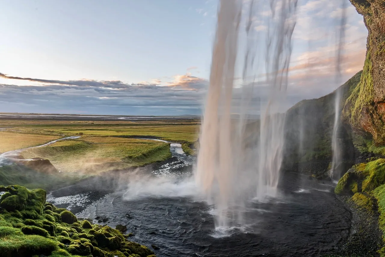 Breathtaking Icelandic Waterfall Cascade at Sunset