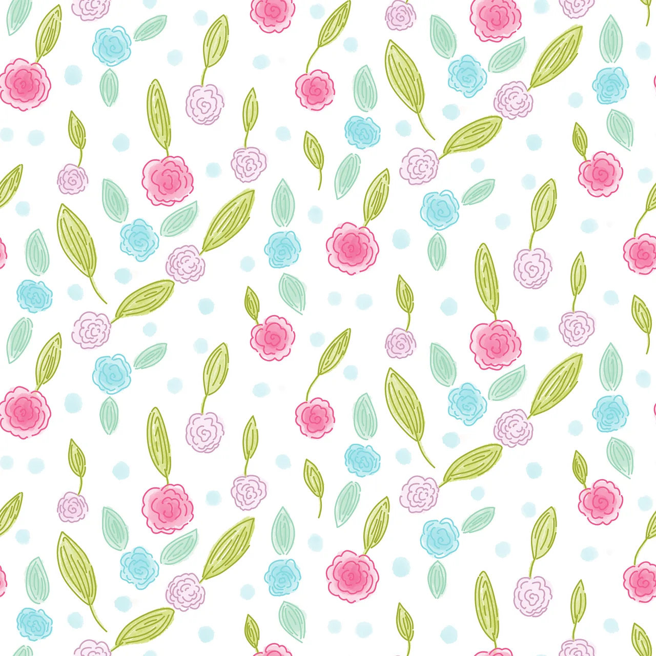 Charming Floral Seamless Pattern: Elegant Rose & Leaf Design