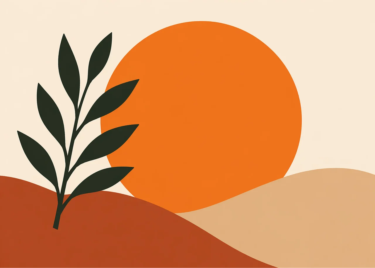 Minimalist Sunset Landscape: Eco-Inspired Flat Design Illustration